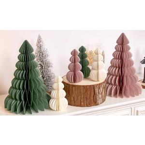Paper Christmas Tree, Honeycomb Trees Table Centerpiece with  Dusty Pink Christmas Tree Decor for Mantel Xmas Tabletop Centerpiece