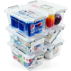 AREYZIN Plastic Storage Bins With Lids,6 Pack Storage Organizer Bins,7 Quart Stackable Storage Basket with Lid and Gray Handle Buckle Easy for Home Office Organization,with Clear Lids