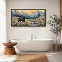 Extra Large Framed Abstract Black Bear Mountain Wall Art,Colorful Wildflower Forest Landscape Wall Decor Pictures for Living Room,Canvas Print Painting Modern Artwork Bedroom Office Bathroom 60L x30W