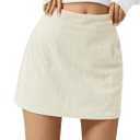 Wenrine Womens Corduroy Mini Skirt High Waisted Basic Casual A-line Short Fall Winter Skirts (Beige)