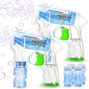 Kid Odyssey 2 Pack Bubble Gun with 4 Refill Solution and 3 Colorful LED Light, Bubble Machine for Kids, Bubble Maker for Party Favors, Birthday Gift, Indoor Outdoor Toys for Toddlers (Green)