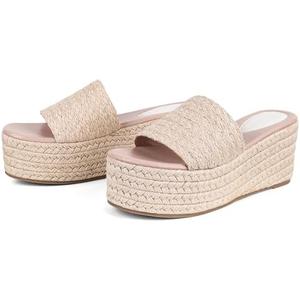 Erocalli Platform Wedge Sandals Espadrille Slide Sandals Slip On High Heel Espadrille Flatform Mules for Women Casual Jute Beach Straw Raffia Sandals size 7