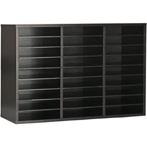 AdirOffice Classroom Mailbox - Wooden Literature Organizer , Construction Paper Storage Organizer , Mail Sorter with Slots , Office Mailboxes With Removable Shelf (27 Slot , Black)
