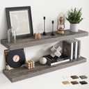 40 Inch Floating Shelves for Wall Set of 2, 8"D Wood Grain Bathroom Shelves with Invisible Brackets, Easy Install Engineered Wood Storage Shelves for Kitchen, Living Room, Bedroom, Grey Oak Finish