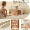 Poyilooo Jewelry Box Organizer, Solid Wood Jewelry Boxes fow Women with Mirror, Large Jewelry Organizer Box Display Earring Necklace Bracelet Ring, Rustic Style Small Jewelry Box for Girls