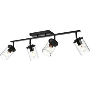 BONLICHT Ceiling Spotlights Track Lighting Kit 4 Light Bathroom Vanity Lighting Black Modern Multi-Directional Ceiling Mount Fixture Industrial Farmhouse Sconces Wall Mount Lamp with Clear Glass Shade