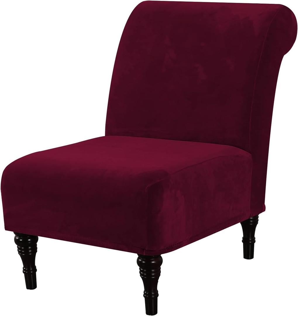 H.VERSAILTEX Armless Accent Chair Covers Thick Velvet Armless Chair Slipcovers High Stretch Chair Covers for Living Room Hotel Machine Washable Furniture Protector with Elastic Bottom, Burgundy