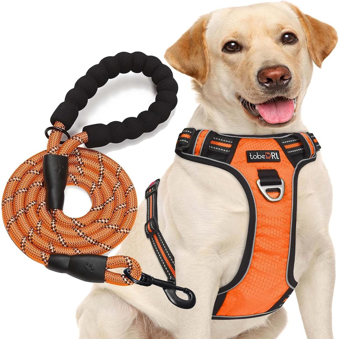 TobeDRI No Pull Dog Harness Adjustable Reflective Oxford Easy Control Medium Large Dog Harness with A Free Heavy Duty 5ft Dog Leash