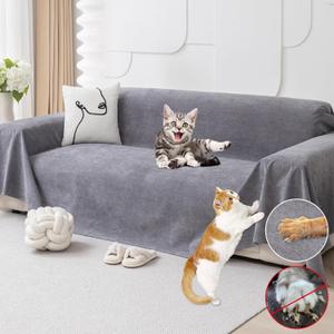 Loiion Cat Scratch Furniture Protector - Anti-Slip, Waterproof Sofa Cover to Keep Cats Off, Pet-Friendly Couch Protectors for 3 Cushion Couch, Gray Anti-Scratch Couch Cover for Pets and Kids 118"X71" (Grey)
