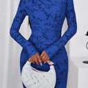 PRETTYGARDEN Women's Fall Bodycon Dresses 2026 Sexy Long Sleeve Ruched Lace Floral Mini Party Dress Tight Club Outfits (Blue, L)