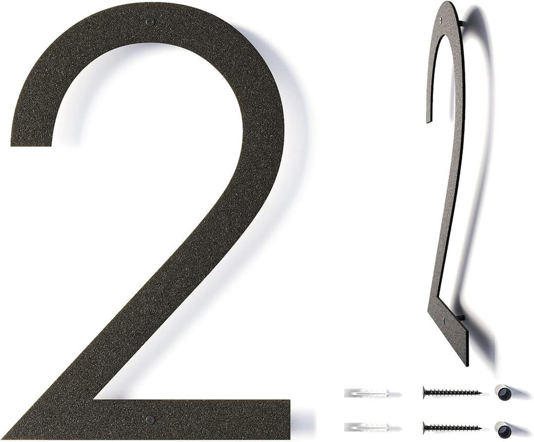 12 Inch Modern Floating House Numbers for Outside | Large Metal House Numbers for Outdoors | Black Coated Rust-Proof Home Address Numbers/Plaques | Metal Numbers
