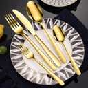 Hammered Silverware Set, 30 Pieces Flatware Set Service for 6, Mirror Polished Cutlery Utensil Set Include Fork Knife Spoon Set Dishwasher Safe, Premium Stainless Steel (Gold-30)