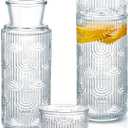 Hushee 4 Pcs Bedside Water Bottle and Glass Set Two Carafe and Glass Set 21.6 oz Water Bottle with Two Lids Mouthwash Dispenser for Bathroom Kitchen Nightstand