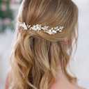 UNSUTUO Bride White Flower Wedding Hair Pins Clips Rhinestone Silver Bridal Hair Piece Accessories for Women, Set of 3 (Gold)