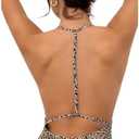 MakeMeChic Women's Leopard Print Halter Bodysuit Open Back Sleeveless Y2K Concert Top, Size Large