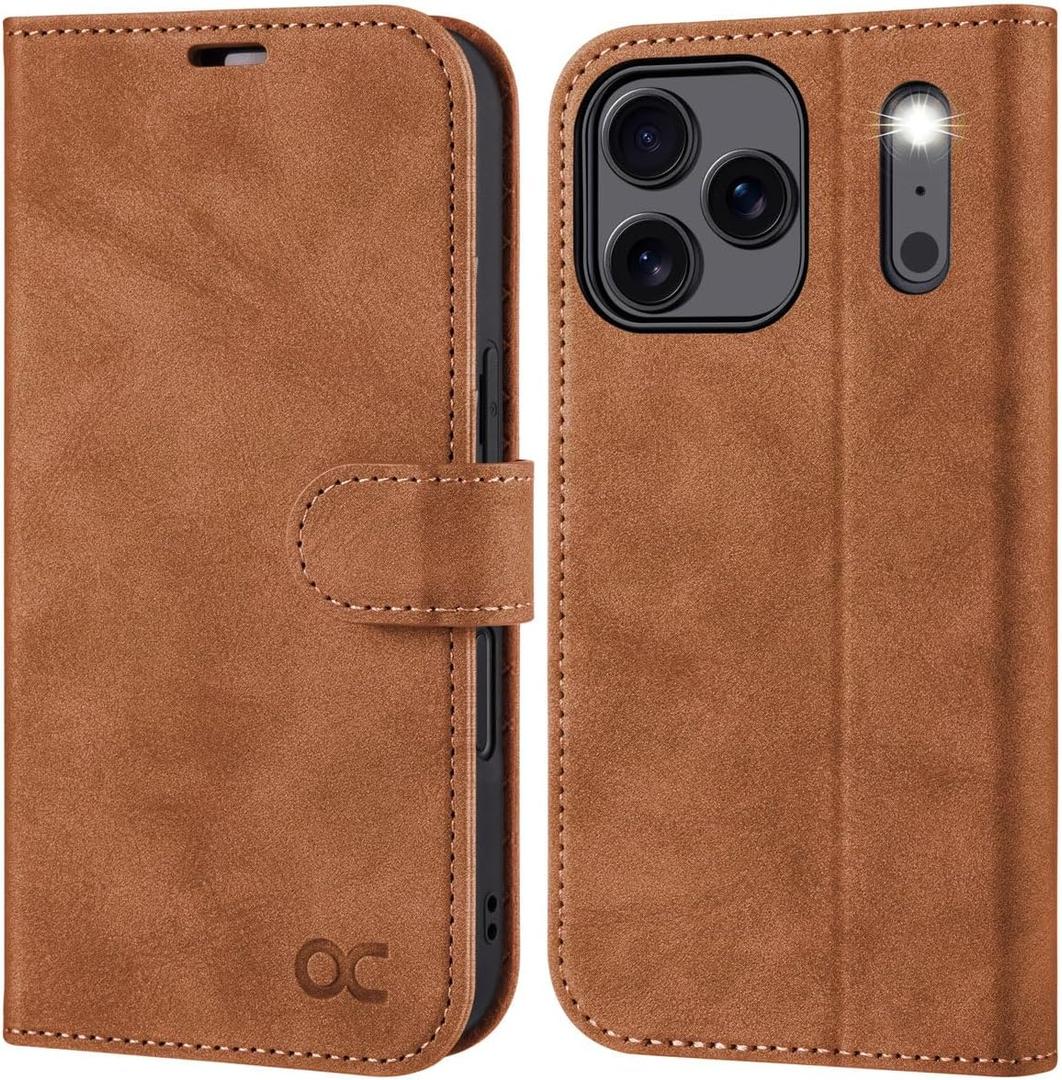 OCASE Compatible with iPhone 17 Pro Max Wallet Case, PU Leather Flip Folio Case with Card Holders RFID Blocking Kickstand [Shockproof TPU Inner Shell] Phone Cover 6.9 Inch 2025, Suede Brown