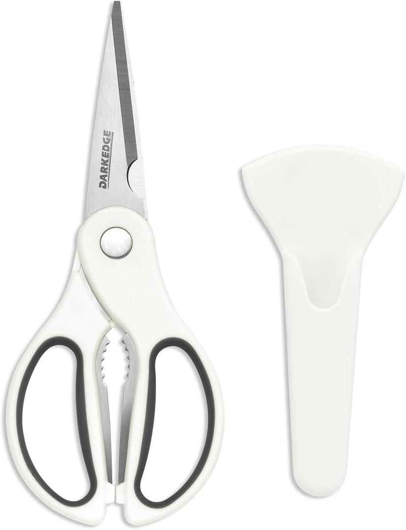 Kitchen Scissors with Magnetic Holder Heavy Duty Magnetic Scissors for Fridge, Kitchen Shears Magnet Sheath Set for Food Meat Pizza Herb Vegetables, White