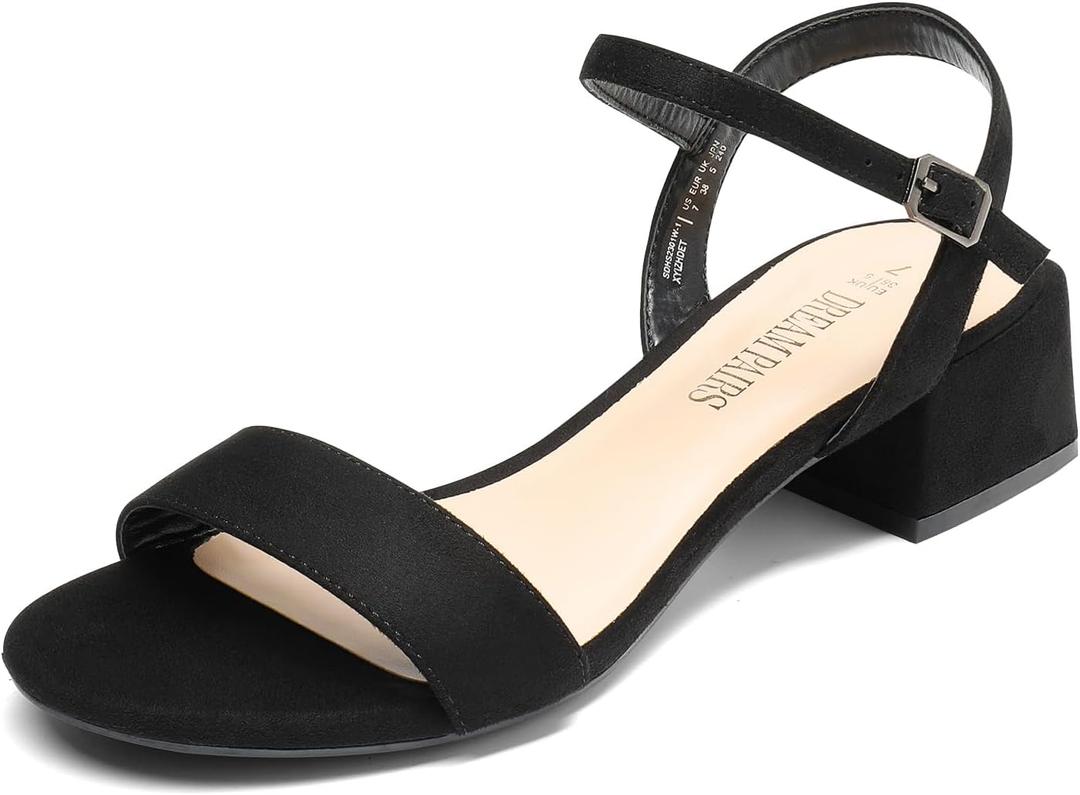 DREAM PAIRS Women's Low Heels for Women Classic Open Toe Ankle Strap Block Chunky Heel Sandals Holiday Party Wedding Dress Pumps Shoes (Black)