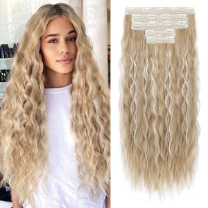 REECHO Clip in Hair Extensions, 5PCS Brown Hair Extensions 24" Thick Long Loose Waves hair extensions HE002 Invisible Lace Weft Natural Soft Hairpieces for Women  Medium Blonde with Highlights