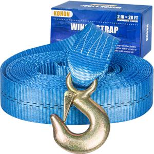 Boat Trailer Winch Strap with Safety Hook & Protective Work Gloves, 2" x 20ft - 12,000 lbs Break Strength, Marine Grade Replacement Kit for PWC, Pontoon & Fishing Boat Hand Winch, Blue