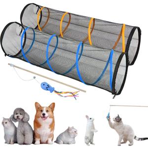 Cat Play Tunnel-for Indoor and Outdoor, Cat Play House, Cat Enclosures Easy to Connect with Two Zipper Doors,Product Size 67'' x 18'',2pcs /Set,Orange and Blue 2 Packs