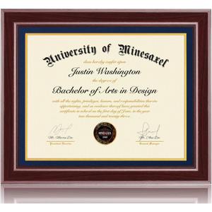16x20 Diploma Frames 14x18 with Blue Mat - Walnut Wood Finish | Shatter-Resistant Glass | for Wall Mounting | Gift for Graduations & Professional Certificate (1 Pack)