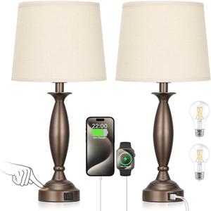 Beige Brown Lamps for Bedrooms Set of 2 - Touch Control Bedside Lamp with USB C+A, 3 Way Dimmable Nightstand Lamps with USB Port, Table Lamp for Living Room(Beige Shade and Brown Base) Beige Brown Lamps for Bedrooms Set of 2 - Touch Control Bedside Lamp with USB C+A, 3 Way Dimmable Nightstand Lamps with USB Port, Table Lamp for Living Room(Beige Shade and Brown Base)