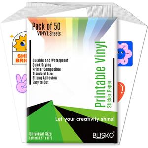 Printable Vinyl Sticker Paper - 50 Sheets 8.5x11 Sticker Paper for Inkjet Printer, Quick-Drying, Waterproof, Vivid Colors & Tear-Resistant, Easy to Cut, Cricut Compatible, DIY Sticker & Labels