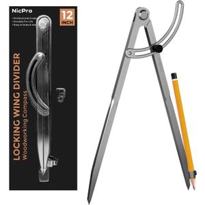 Nicpro 12 Inch Compass for Woodworking with Wing and Pencil Holder, Professional Carpenter Pencil Compass Great for Geometry, Drawing, Drafting