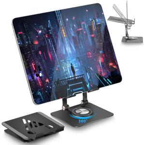 Tablet Stand for iPad Stand for Desk, Adjustable&Foldable iPad Pro Holder Portable Monitor Stand with 360 Rotating Base, Holder for iPad Pro, Fit for Computer Office Desk Accessories(Black)