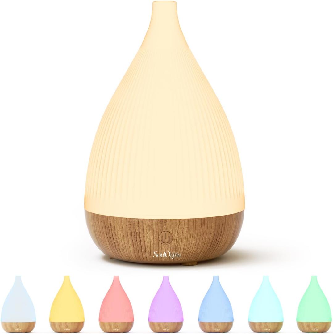 Ultrasonic Essential Oil Diffuser, Home Fragrance Aroma Diffuser with Auto Shut-Off, 8-Color Night Light & Ultra-Quiet Operation, BPA-Free Portable Aromatherapy Humidifier for Home (Light) (Wood Grain (Light))