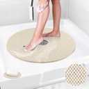 Shower Mat Non Slip: 31 Inch Diameter Extra Large Round Shower Mats with Drain Hole in Middle - Soft Loofah Great Drainage Shower Stall Matt for Inside Shower (Beige)