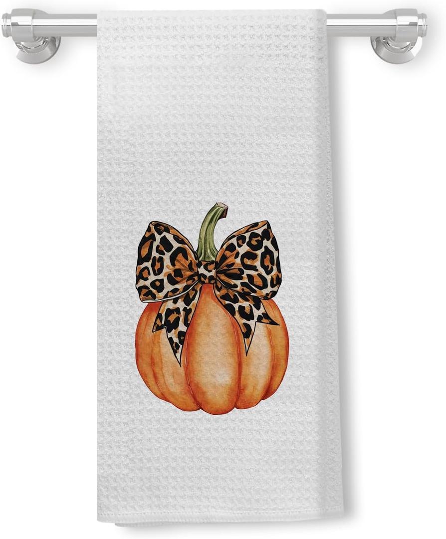 Fall Arbor Pumpkin Leopard Bow Decorative Hand Towels, 16x24 Inch (Color 03)