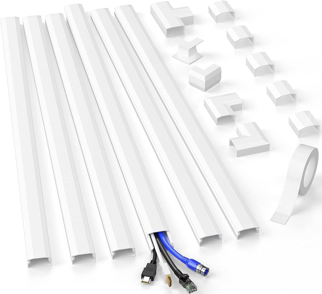 Delamu Cord Hider, 94.5in Cord Covers for Wires on Wall, Large Cable Hider Wire Covers for Cords, Wire Hiders for TV on Wall, Easy Set up Cable Cover Cable Management Kit, 6X W1.18 H0.67in, White (1.18in W x 0.67in H x 94.5in L, White)