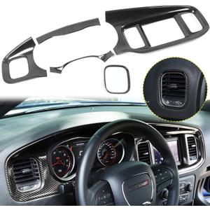 JWWY for Charger Center Consoles Dash Board Dashboard Instrument Gauge Cluster Dash Fascia Trim Panel Garnish Bezel for 2015-2025+ Dodge Charger Interior Accessories, ABS Carbon Fiber 5pcs