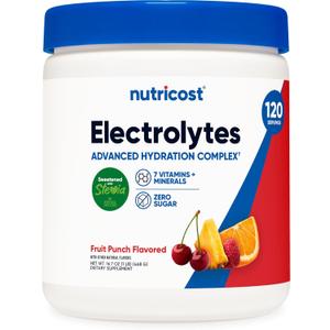 Nutricost Electrolyte Complex Powder (120 Servings, Fruit Punch) - Hydration Supplement Drink Mix with Vitamins and Minerals (1.04 Pound (Pack of 1)), Expiry: 01/2029
