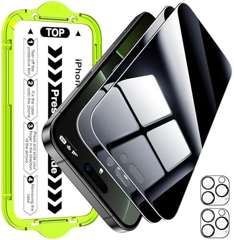 Esanik [2+2 Pack for iPhone 16 Pro Privacy Screen Protector – Anti-Spy Tempered Glass & Camera Lens Cover, Military-Grade 9H Hardness, Anti-Scratch, Flawless Fit Tray