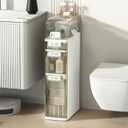 3 Tier Slim Bathroom Storage Cabinet, Narrow Organizer with Wheels and Toilet Paper Holder, Waterproof, No Assembly Required, Perfect for Small Spaces in Bathroom, Kitchen and Bedroom (Cream White B)