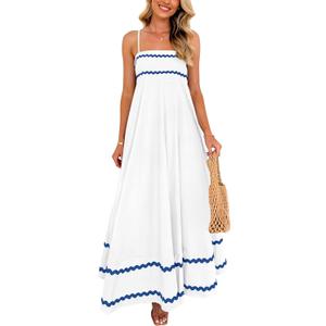 PRETTYGARDEN Women's 2026 Summer Flowy Maxi Dress Casual Sleeveless Spaghetti Strap Ruffle Beach Long Dresses (White, XL)