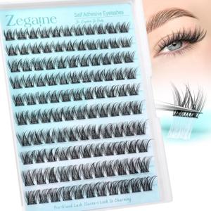 Wispy Self Adhesive Eyelashes Natural Self Adhesive Lash Clusters D-Curly Pre Glued Eyelash Extensions Reusable Wispy Cluster Lashes No Glue Needed Individual Lashes Natural Look 10-16MM by Zegaine
