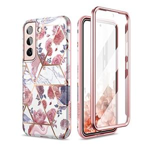 SURITCH for Samsung Galaxy S22 Case, [Built-in Screen Protector] Full Body Protection Shockproof Rugged Bumper Slim Soft Silicone Protective Cover for Galaxy S22 6.1 Inch (Marble Rose)