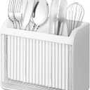 Utensil Holder, Kitchen Utensil Drying Holder with Drain Tray, Wall Mount Drainer Basket Silverware Cutlery Flatware Rack Forks, Knives, Spoons, Chopsticks Organizer - White