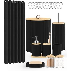 22Pcs Matte Black Bathroom Accessories Set Shower Curtain Decor Kit