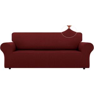 LURKA Stretch Sofa Slipcovers 1 Piece Couch Covers for 3 Cushion Couch Sofa Furniture Protector Full Sofa Covers with Elastic Bottom for Kids and Dog (Large, Dark Red)