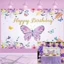 Purple Butterfly Birthday Backdrop Spring Pink Rose Floral Pastel Butterfly Photography Background Girls Princess Birthday Party Baby Shower Sweet Cake Table Decor Supplies 7x5FT (7x5FT(width 210cm x Height 150cm))
