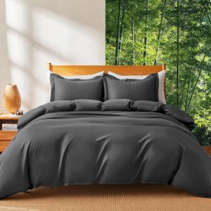 MR&HM Silky Cooling Duvet Cover Queen Size for Hot Sleepers 90"x90", Breathable & Moisture-Wicking Comforter Cover, 3 Pieces Ultra-Soft Bedding Duvet Cover Set with Zipper Closure (Dark Grey)