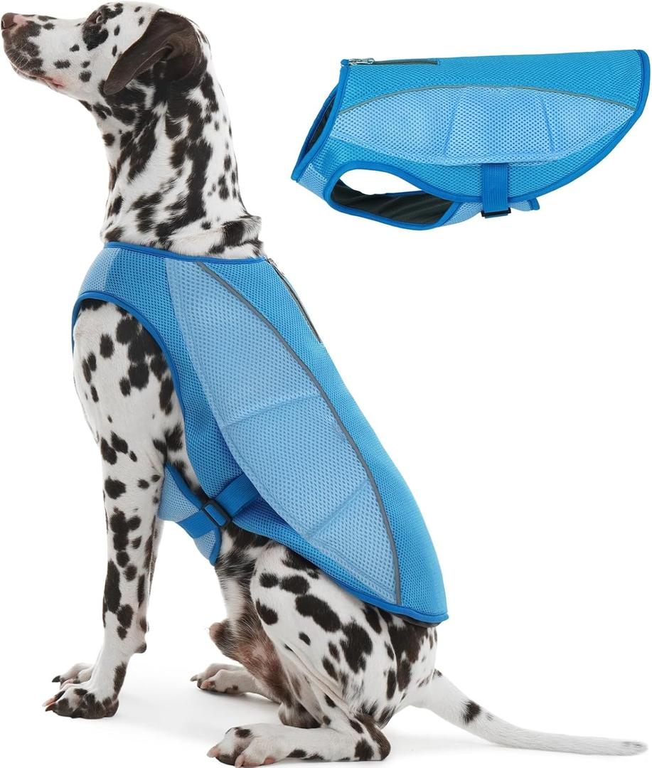 ROZKITCH Dog Cooling Vest, Dog Harness Cooler Jacket with Zipper Opening, Lightweight Evaporative Cooling Vests in Summer Hot Weather Outdoor Hiking Walking Camping Training Hunting Blue L (L(Chest: 22"-26"))