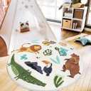 WREWING Round Rug 3.3ft, Cute Animals Large Non Slip Super Soft Plush Area Rug for Kids Room Playroom Nursery Bedroom, Educational Washable Circular Floor Mat for Home Room Decorative (Zoo)