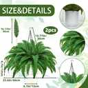 2Pack Artificial Boston Ferns Hanging Plants 23.6'' Fake Silk Fern 50 Leaves That Look Real in Pots for Outdoors & Indoor Faux Potted Plant for Home Porch Patio Garden Decor