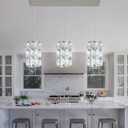3-Lights Rectangle Modern Crystal Pendant Lights for Kitchen Island LED Dimmable Glam Pendant Lighting Chandelier for Dining Room Hallway Corner Lamp Nickel